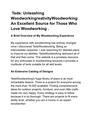 Teds_ Unleashing WoodworkingreativityWoodworking_ An Excellent Source for Those Who Love Woodworking