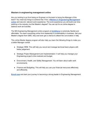 Masters in engineering management online