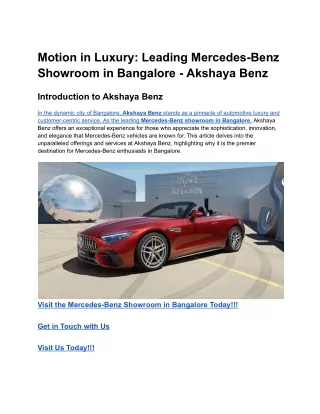 Motion in Luxury_ Leading Mercedes-Benz Showroom in Bangalore - Akshaya Benz