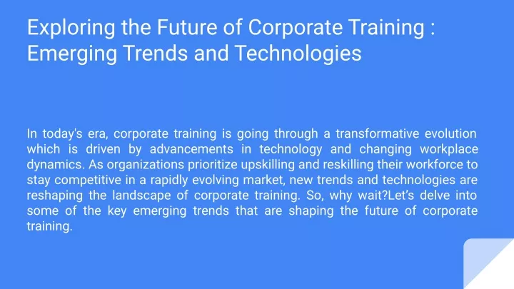 exploring the future of corporate training