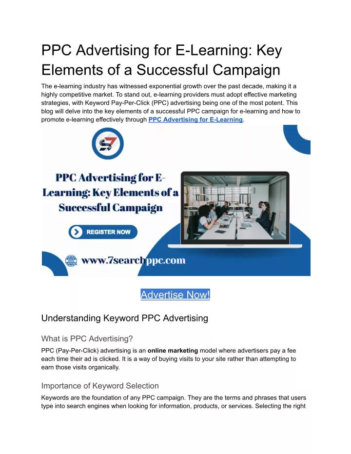 ppc advertising for e learning key elements