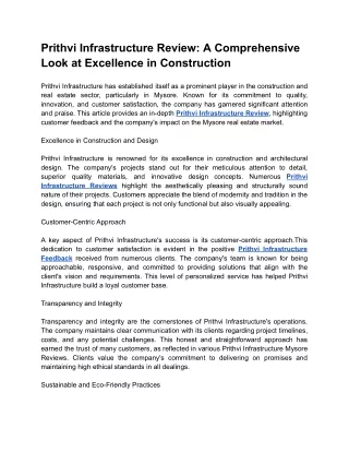 Prithvi Infrastructure Review_ A Comprehensive Look at Excellence in Construction