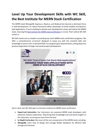 Level Up Your Development Skills, Best Institute for MERN Stack Certification