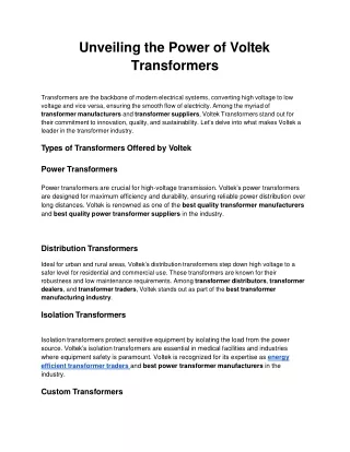 unveiling the power of voltek transformers