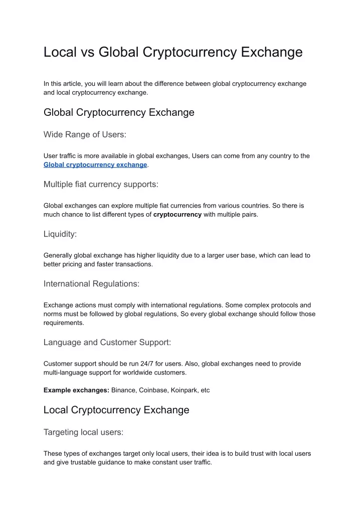 local vs global cryptocurrency exchange