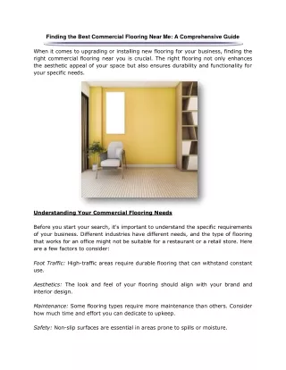 Finding the Best Commercial Flooring Near Me: A Comprehensive Guide