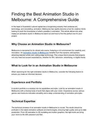 Finding the Best Animation Studio in Melbourne_ A Comprehensive Guide