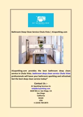 Bathroom Deep Clean Service Chula Vista  A1sparkling com