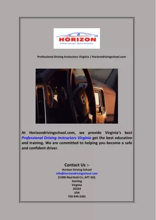 Professional Driving Instructors Virginia  Horizondrivingschool com