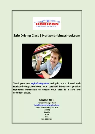 Safe Driving Class  Horizondrivingschool  com