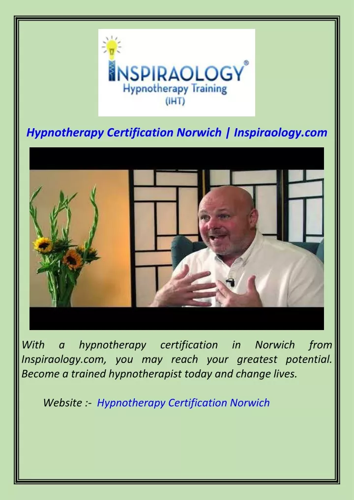 hypnotherapy certification norwich inspiraology