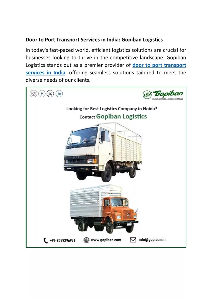 door to port transport services in india gopiban