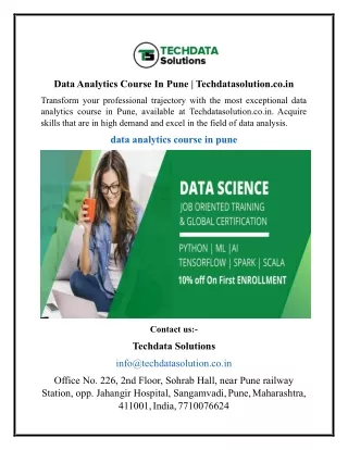 Data Analytics Course In Pune  Techdatasolution.co.in