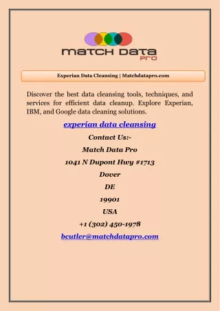 Experian Data Cleansing | Matchdatapro.com