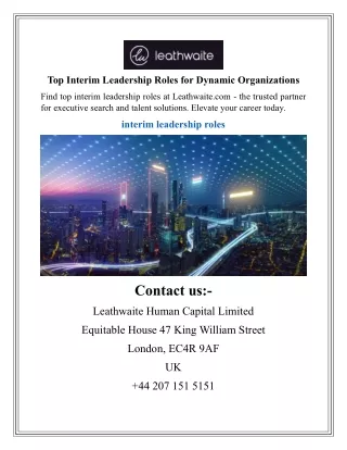 Top Interim Leadership Roles for Dynamic Organizations