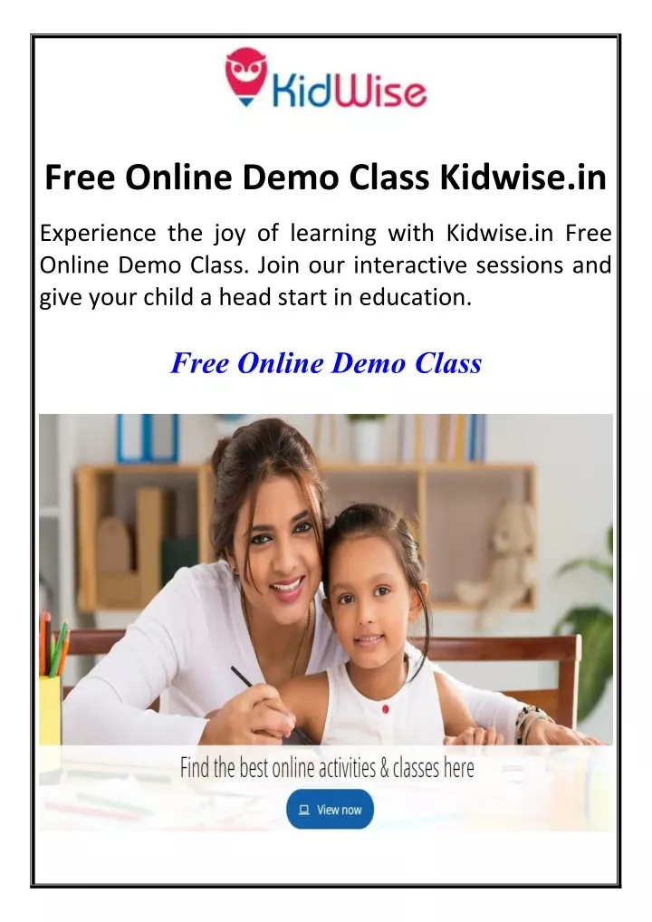 free online demo class kidwise in