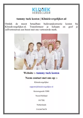 tummy tuck kosten   Kliniekvergelijker.nl