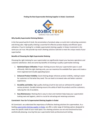 Finding the Best Supermarket Shelving Supplier in Dubai - Cosmictech