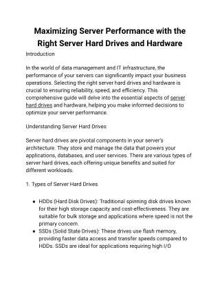 Maximizing Server Performance with the Right Server Hard Drives and Hardware