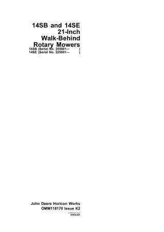 John Deere 12PB 12SB 14PB 14SB and 14SE 21-Inch Walk-Behind Rotary Mowers Operator’s Manual Instant Download (pin.GXXXXX