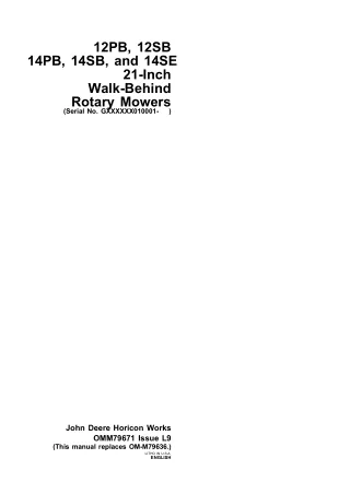 John Deere 12PB 12SB 14PB 14SB and 14SE 21-Inch Walk-Behind Rotary Mowers Operator’s Manual Instant Download (pin.GXXXXX