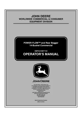 John Deere 14 Bushel Commercial Power Flow™ and Rear Bagger Operator’s Manual Instant Download (Publication No. omtcu199