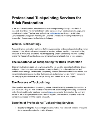 Professional Tuckpointing Services for Brick Restoration