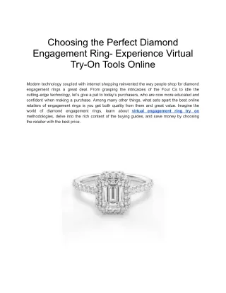 Choosing the Perfect Diamond Engagement Ring- Experience Virtual Try-On Tools Online