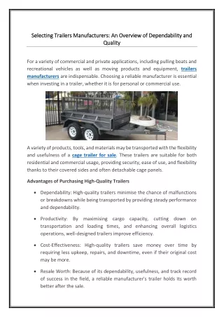 Selecting Trailers Manufacturers An Overview of Dependability and Quality 17-07-2024