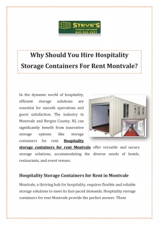 Why Should You Hire Hospitality Storage Containers For Rent Montvale