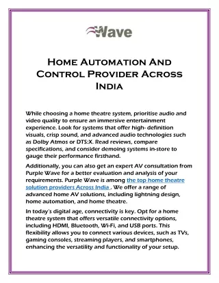 Home Automation And Control Provider Across India