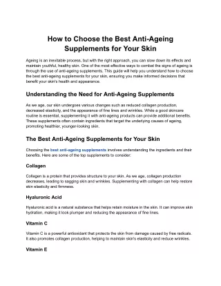 How to Choose the Best Anti-Ageing Supplements for Your Skin