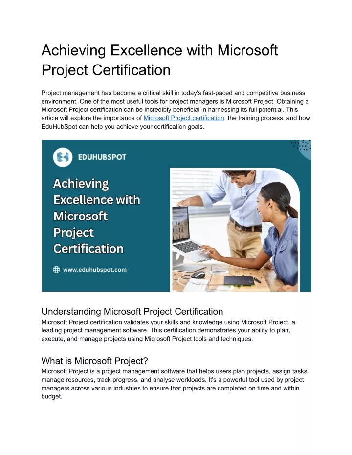 achieving excellence with microsoft project