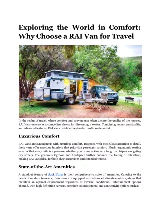 exploring the world in comfort why choose a rai van for travel