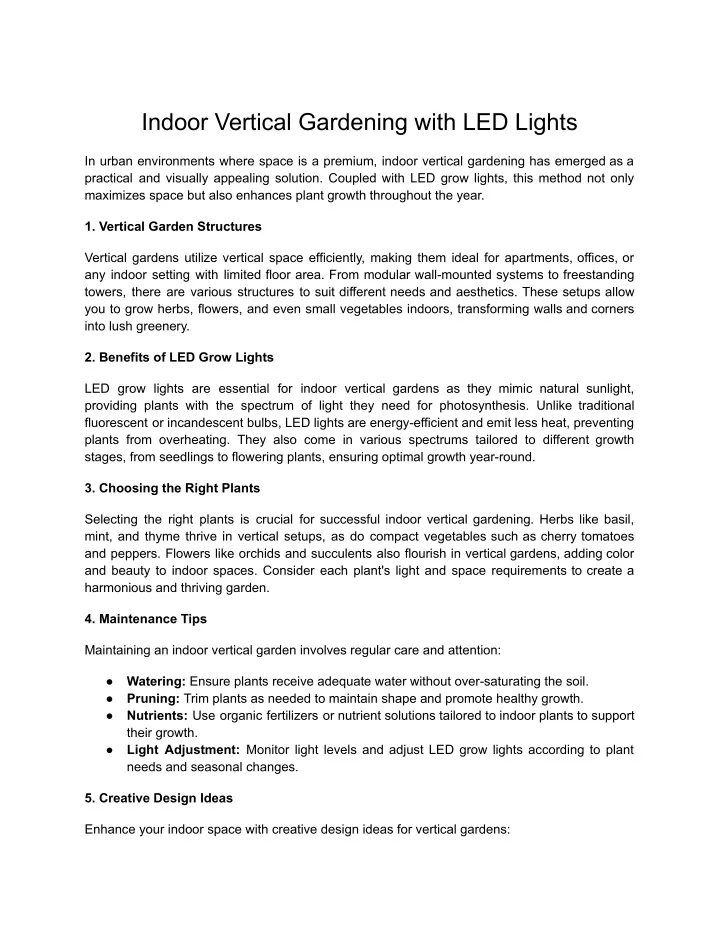 indoor vertical gardening with led lights