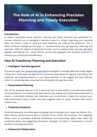 The Role of AI in Enhancing Precision Planning and Timely Execution