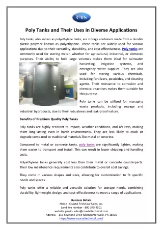 poly tanks and their uses in diverse applications