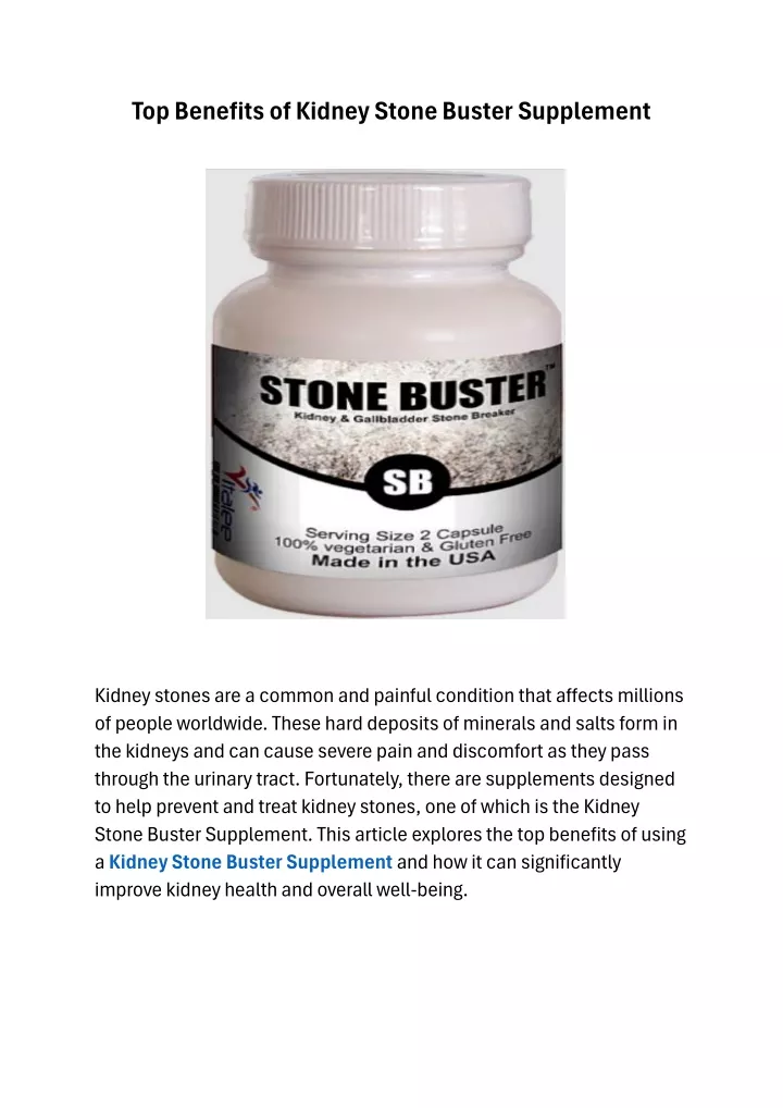 top benefits of kidney stone buster supplement