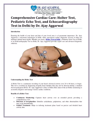 Understanding the Holter Test in Delhi: Heart Monitoring