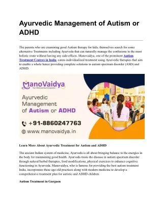 ayurvedic treatment for autism or adhd