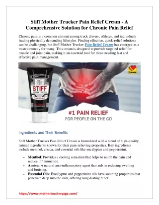 Stiff Mother Trucker Pain Relief Cream - A Comprehensive Solution for Chronic Pa