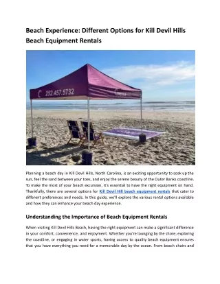 Different Options for Kill Devil Hills Beach Equipment Rentals