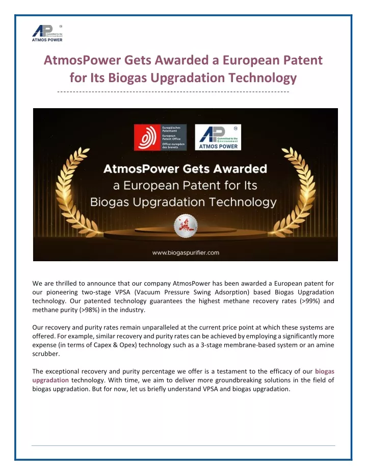 atmospower gets awarded a european patent