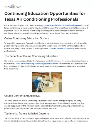 Continuing Education Opportunities for Texas Air Conditioning Professionals