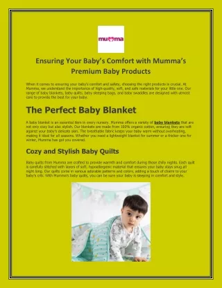 Ensuring Your Baby’s Comfort with Mumma’s Premium Baby Products