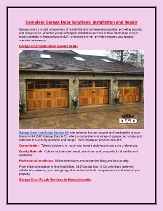 Complete Garage Door Solutions Installation and Repair