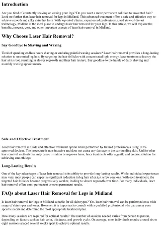 Laser Hair Removal for Legs in Midland: Get Smooth and Silky Skin