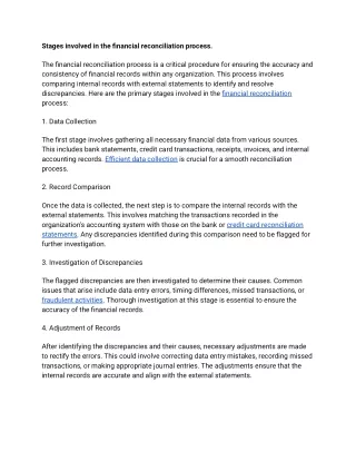 Optimus - Stages involved in the financial reconciliation process