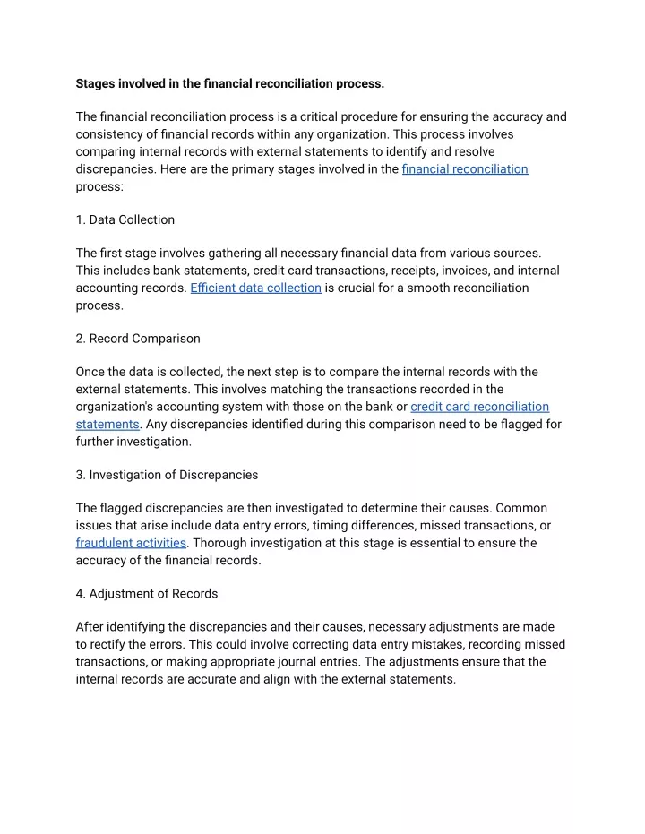 stages involved in the financial reconciliation