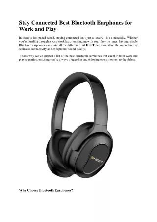 Stay Connected Best Bluetooth Earphones for Work and Play